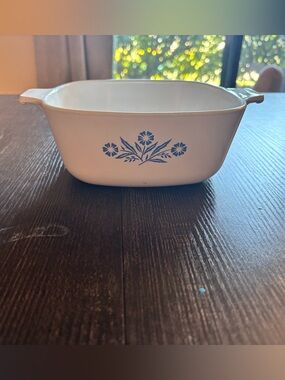 Vintage Corningware White & Blue Floral Square Casserole Dish